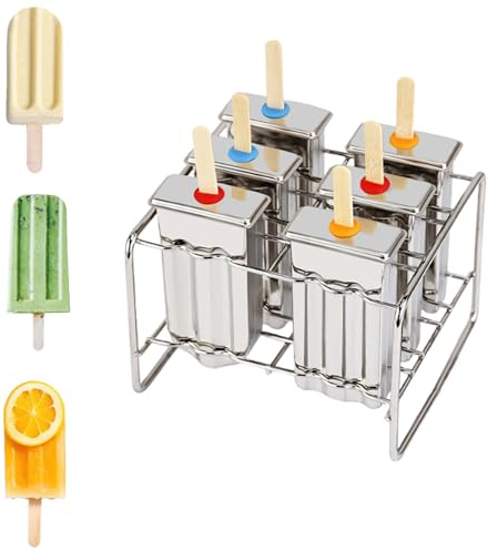 Lot de 6 moules à glace en acier inoxydable rainurés avec support (rond et plat) (style A)