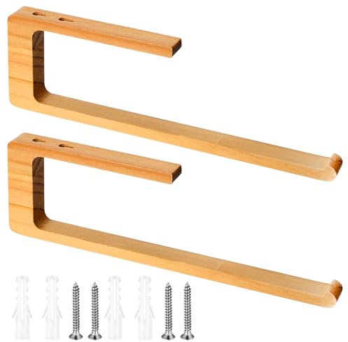2 Pcs Wooden Kitchen Roll Holder Under Cabinet Wall Mounted, Paper Towel Holder Under Cabinet Cupboard, for Bathroom Kitchen Paper Roll Rack, Drilling, with Accessories