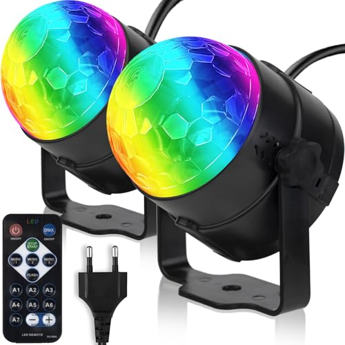 2er-Pack Discokugel Partylicht mit Fernbedienung, 4 m Netzkabel, Europäischer Stecker, musikgesteuert, tragbar für draußen und drinnen, DJ Licht, Party Gadgets, Discolicht