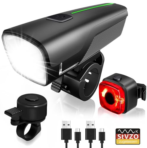 Fahrrad Lichter Led Set,StVZO-zugelassen Fahradlichterset Led 2600mAh Akku,Fahrradlicht Batterieanzeige,IPX5 Wasserdicht USB Aufladbar Fahrradlicht Vorne und Rücklicht,für Kinder und Erwachsene
