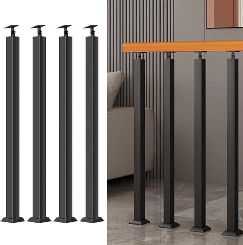wanghaiyanBD Poteaux carrés de balustre d'escalier – Axe de balustrade en métal réglable à 270° avec base de support plate, poteaux de rampes en fer noir pour terrasse, balcon, escalier, balustrade
