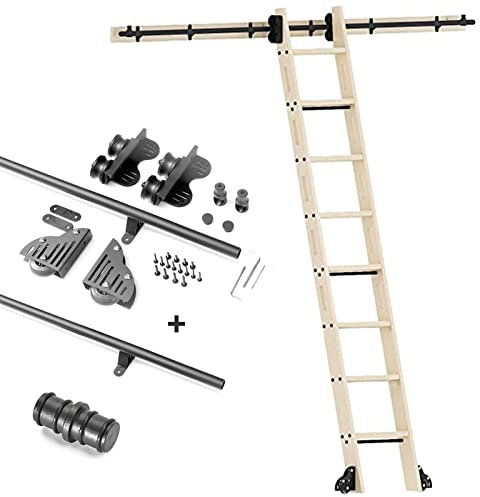 Kit de riel de escalera móvil de 3.3 pies para puertas correderas, incluye herrajes de rodillo y ruedas de suelo, sistema de riel deslizante de 100 cm, no requiere escalera para una fácil instalación