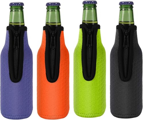 KENOBE 4 x 30 ml ölflaskkylare, isolerad återanvändbar halkfri neopren ölflaska ärmar med dragkedja, fodral för ölflaskor (330 ml), 4 stycken tjocka vinkylare dryckeskylare