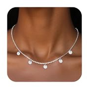 ALEXCRAFT Gold Kette Halskette für Damen Frauen Silber Halsketten Ketten | Halskette für Damen Frauen Runde Herzförmige Stücke Zirkon Kette Stapelbare Boho Hypoallergen Halsketten Schmuckgeschenke