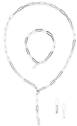 THIORA Schmuckset Damen Edelstahl 3-teilig | Kette, Armband & Ohrringe | wasserfest | abgestimmter Look | hautfreundlich | Geschenkbox