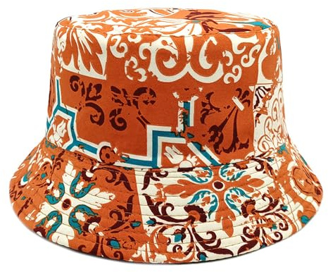 IPUDIS Paisley-Bucket-Hut, Unisex, Faltbar, Wendbar, Lsf 50+, Sonnenkappe, Bunt, Doppelseitig, für Den Sommer, Fischerhut für Strandkonzerte Im Freien, für Männer und Frauen, Orange, M (56–58 cm)