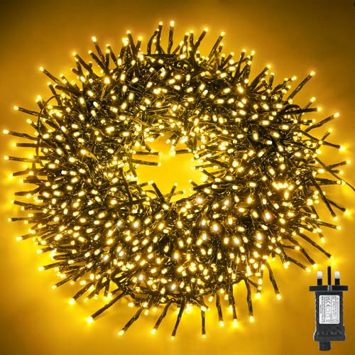 Buudala Christmas Tree Lights Cluster Lights 1000 LED 12M, Warm White, Plug in, 8 Lighting Modes with 6 Hours On Timer, Waterproof for Indoor & Outdoor Use