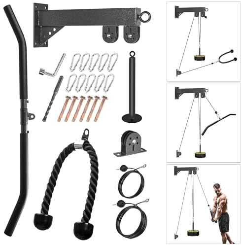 Väggmonterat remskivsystem, låg kabel maskin remskiva system för lat-pulldown, biceps curl hem gym utrustning med fitness dra ner stång, triceprep
