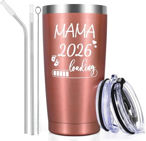 Livole Weihnachtsgeschenke für Werdende Mütter, Eltern, Frauen, Geschenkideen Weihnachten, Schwangerschaft Geschenk - Mama 2026 Loading - 20oz Edelstahl Thermobecher to go, 600ml Camping Becher