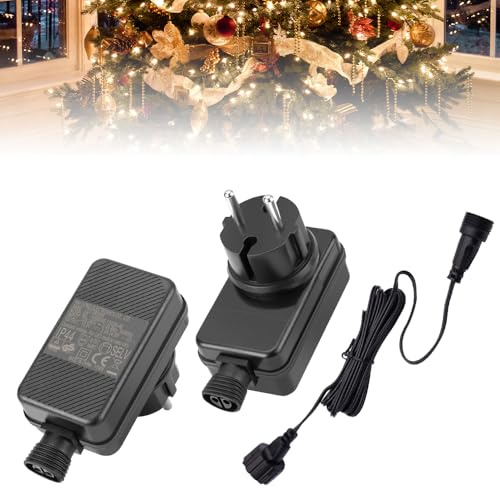Hojalis Enchufe para Luces de Navidad 12V, IP44 Transformador Luces Navidad con Cable De Extensión, 2A Adaptador Luces Navidad LED, Resistente al Agua IP44 para Luces de Navidad,Guirnaldas Luces