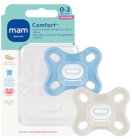MAM Comfort Schnuller, 0-3 Monate, blau/beige, 2 Stück