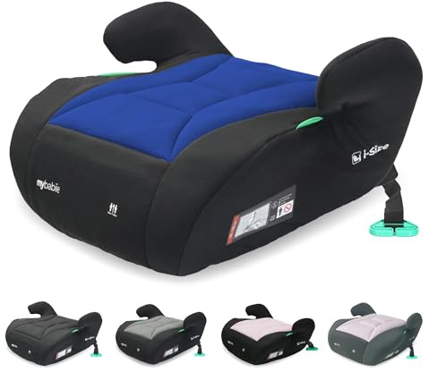 My Babiie MBCSB10 Booster Car Seat - Lightweight at 1kg, Approx. 6-12 Years (125-150cm, 22-36kg), R129, i-Size Backless Child Car Seat, Group 3, Compact, Portable, Ideal for Travel - Black & Blue