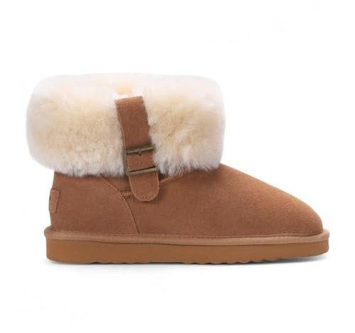 Infinity Leather Bottines D'Hiver en Daim et Peau de Mouton Pour Femme – Granit | Doublées de Fourrure, à Enfiler Avec Boucle Semelle Antidérapante Pour L'Intérieur et L'Extérieur Chaussures