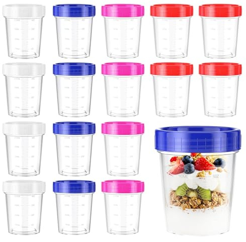 Hiuyavy Salad Dressing Container to Go, 16PCS Snack Pots to Go, 4oz/120ml Sauce Pots with Lids Food Storage Containers, Reusable Plastic Food Container with Lids for Sause Food Yogurt(4 Colors)