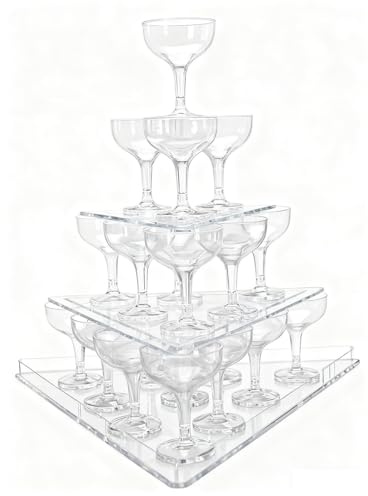 Champagne Tower for Party,Set of 22 Wine Glasses,3 Tier Champagne Coupes Wedding Wine Tower for Wedding Birthday Home Bar