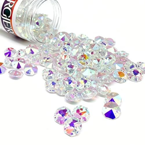YIRGJERON 200Pcs 14mm Faceted Clear Crystal Glass Octagon Beads, 2-Hole 7mm Thick Prism Spacers for Suncatcher, Dreamcatcher & DIY Jewellery Making, Chandelier Craft Supplies