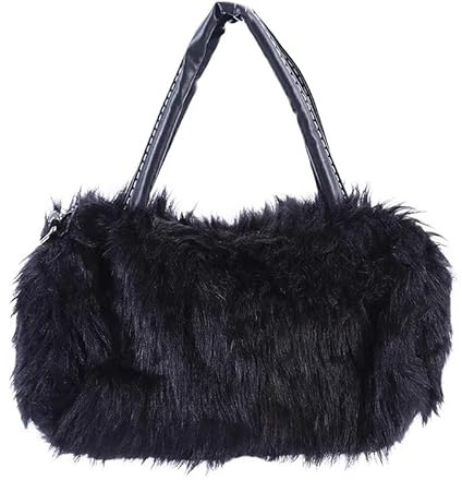 HUDFVIOI Plysch väska fuskpälsväska, crossbody-väska, crossbody-väska för kvinnor, lång gräsväska för kvinnor, svart, Taille unique