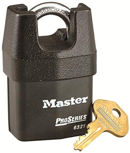 Master Lock 6321EURD Lucchetto ad Alta Sicurezza con Chiave, per Esterno, Arco Protteto, Ottimo per Trasporto e Applicabilità Industriale, Normale, Nero