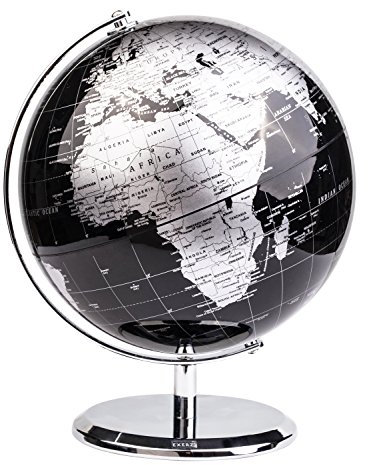 Exerz 20cm Globus - Englische Karte - Schüler-Globus - Mit Einem Metallfuß Pädagogisch/Geografisch/Dekoration - Lehrmaterial Globen - Durchmesser: 20cm (Metallisches Schwarz)