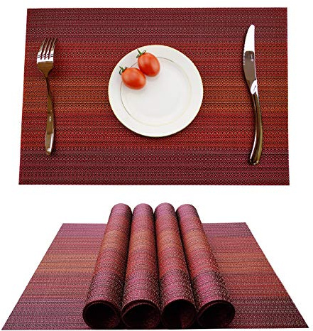 KoKaKo Platzdeckchen aus PVC, rutschfest, waschbar, hitzebeständig, schmutzabweisend, Kunstfaser, 4er Set, rot, 4 Stück
