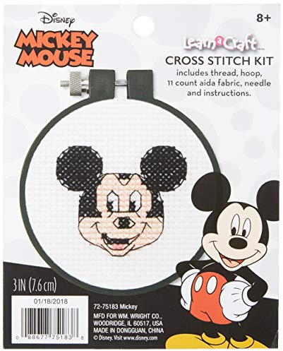Dimensions Disney Mickey Mouse Kreuzstich-Set für Anfänger, weißer Aida-Zählstoff, 11-fädig, 7,6 cm D