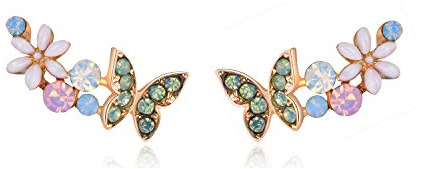 QUKE 925 Sterling Silber Ohrnadel Klar AB Österreichischen Kristall Schmetterling Kletterer Ohrklemmen Ohr Vine Wrap Golden Ohrringe Für Frauen Mädchen