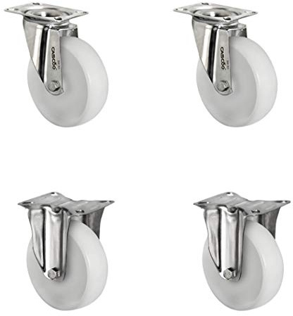 CASCOO SETSIFI100N0N0L0N Rollensatz 2 Lenkrollen, 2 Bockrollen, Polyamid, Edelstahl, Durchmesser 100 mm, Transportrollen, Gleitlager, INOX, Traglast 450 kg (4-er Pack)