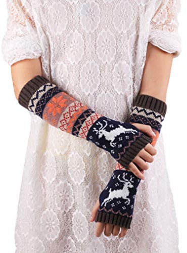 Amorar Winterhandschuhe Stricken Langen Arm wärmer Fäustlinge Fingerlose Armstulpen Daumenloch kaltes Wetter Stulpen Pulswärmer Armwärmer Muffs