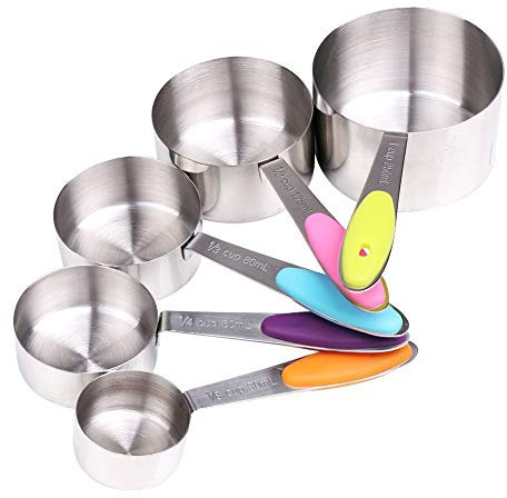 XINGXINRONG Lot de 5 Cuillères doseuses Mesure Tasses avec Poignées Acier Inoxydable Cuillère à Mesure Cuisine Mesure Cup (5 Tasses)