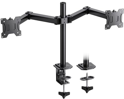 HUANUO Monitor Halterung 2 Monitore für 13-30 Zoll Bildschirme, Monitorhalterung 2 Monitore Höhenverstellbar, Bildschirmhalterung Neigen Schwenken, 10 kg pro Arm, VESA 75/100