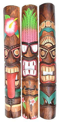 Interlifestyle 3 Tiki Masques 100cm En Tiki Hawaii Style Masque Mural 3 Masque en Bois
