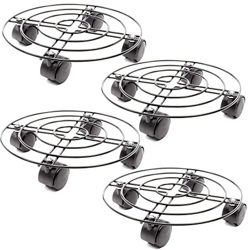 4 Pflanzenroller aus Metall, Kübelroller, Multiroller, Schwarz, 27 cm Durchmesser