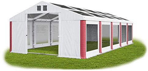 Das Company Tenda per Feste bianco-rosso 6x10m Tetto e Lati Trasparenti Impermeabile 580 g/m2 PVC Costruzione Summer Floor sul Fondo
