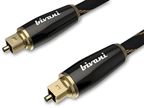 bivani Premium 10 Meter Toslink Glasfaser Kabel - S/PDIF HQ Lichtwellenleiter - Optisch digitales Audiokabel -Lichtleiterkabel, vergoldete Stecker, Zinklegierung, Nylongewebe - Elite Series - 10M