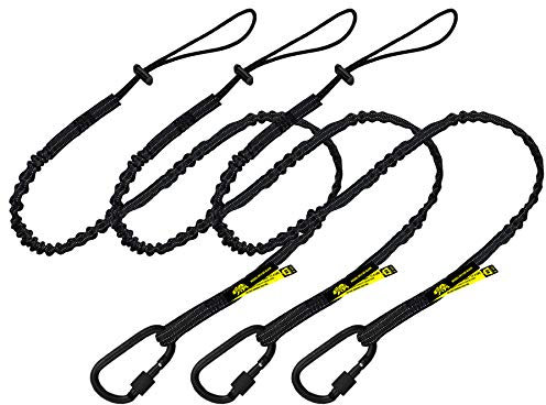 BearTOOLS Long Reach Extended Tool Safety Lanyard – Safety Fall Protection – Aluminium Screw Lock – Twin Locking Attachments - Ultra-Sturdy (Black 3PK)