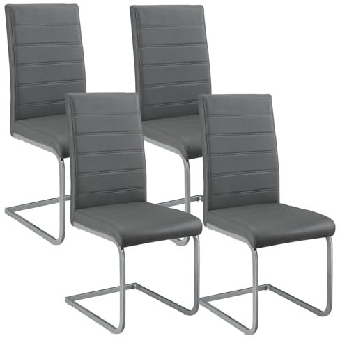Juskys Freischwinger Schwingstuhl Vegas 4er Set - 4 Esszimmerstühle mit Rückenlehne, Küchenstühle aus Metall & Kunstleder - Stühle modern für Esszimmer, Wohnzimmer & Küche - Grau