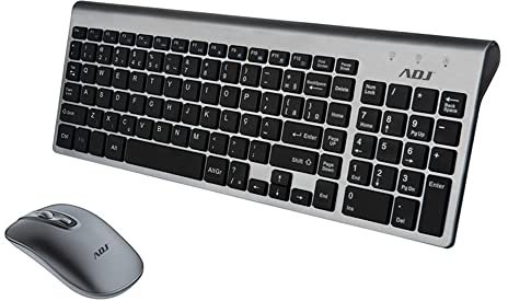 ADJ Platinum KW10 Set Tastiera Multimediale e Mouse Wireless, Layout Italiano QWERTY, per PC/Laptop/Notebook Windows, Tasti Silenziosi, Senza Fili, 102 Tasti, Mouse Ergonomico 1600 DPI, Silver/Nero