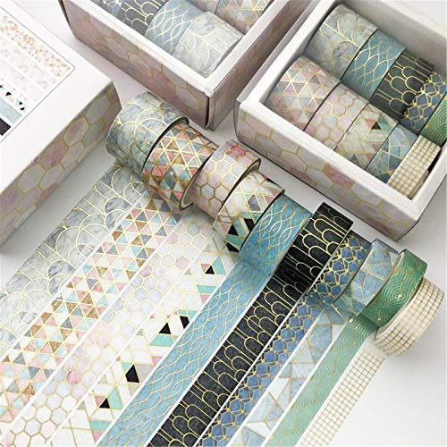 SWECOMZE 10 Rollen Washi Tape Set, Dekoratives Klebeband, DIY Papier Tape, Masking Tape Klebebänder Set (F)