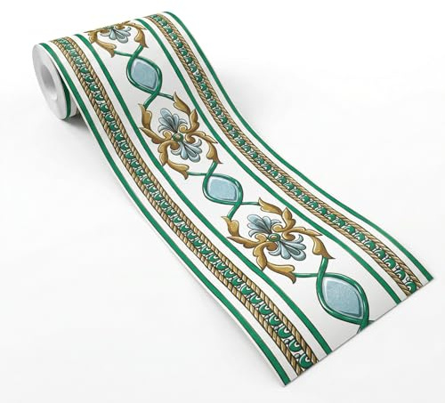 Guest Ruyunlai Tapetenbordüre selbstklebend PVC Sockelleiste Dekorative Bordüre Selbstklebende Home Bordüre Küche Badezimmer Wohnzimmer Grüner Retro 10cm X 1000cm