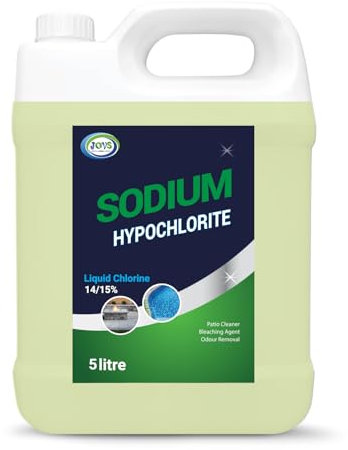 JOVS Sodium Hypochlorite 5 Litre - High Strength (14-15%) Brick, Driveway & Patio Cleaner - Stain Removal | Bleaching Agent | Odour Removal