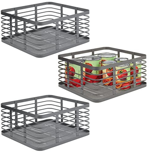 mDesign Allzweckkorb aus Metalldraht – praktischer Aufbewahrungskorb für Küche und Haushalt – kompakter und universeller Drahtkorb – 3er-Set – dunkelgrau