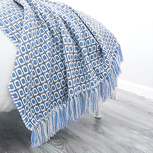 LumiSyne Gestrickte Decke Mit Quaste Hahnentritt Boho Kariert Kuscheldecke Strickdecke Tagesdecke Überwurf Couchdecke Dekorative Decke Für Sofa Bett 180x240cm