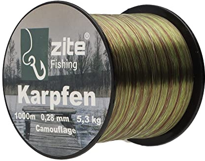Zite Fishing Monofile Angelschnur in Camouflage – Karpfen-Schnur 0,28mm | 0,37mm 1000m Spule - Abriebfeste Carp-Line Nylon-Schnur - Ideal fürs Karpfenangeln