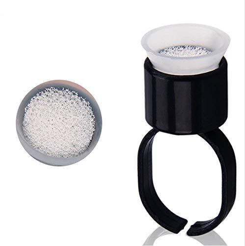 50 pièces Microblading Anneau Tasses, Bague de Tasses de Pigment avec éponge, Porte-encre de Tatouage de Sourcil pour le Support de Tasse de Colle de Cils de Tatouage de Maquillage, Noir