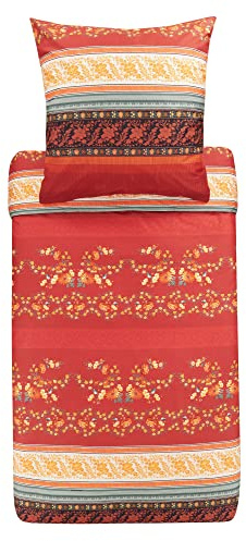 Bassetti Bettwäsche Garnitur Orosei R1 aus Baumwolle Mako-Satin in der Farbe Rot 2-Teilig mit Reißverschluss, Maße: 155cm x 220cm, 80cm x 80cm, 9323454