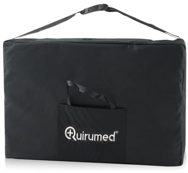 QUIRUMED Sac à dos de transport pour tables de massage pliables, 18 x 98 x 72 cm, Nylon, Noir, Poignée réglable, Poche frontale
