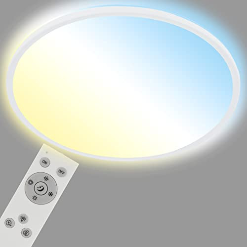 BRILONER - LED Deckenlampe flach mit Fernbedienung, indirektes Licht, einstellbar von warmweiß bis kaltweiß, Lampe, Deckenleuchte, Wohnzimmerlampe, LED Panel, Küchenlampe, 48x3 cm, Weiß