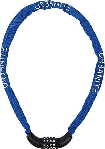 Urbanite Kettenschloss UCH/C mit vierstelligem Code - Fahrradschloss mit 3,5 mm starker Stahlkette - für E-Bikes, Kinderwagen, Tore und mehr - 90 cm lang - Blau