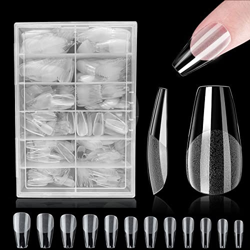 Nagel Tips Set 420PCS Soft Gel Tips Kit 12 Größen, Pre-Buff PMMA Kurz Tips für Gelnägel Fake Nail Tips Harz Kunstnägel Full Cover Nail Tips Nail Art Für Nagelstudios Starter DIY (Short Ballerina)