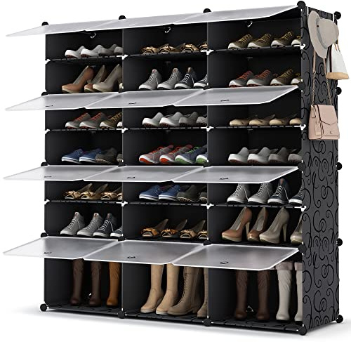 HOMIDEC Schuhregal, 7 Ebenen Schuhschrank für 42 Paar Schuhe und Stiefel | Schuhaufbewahrung mit Tür, DIY Schuhregale, Kunststoff Schuh Organizer, für Flur Schlafzimmer Eingang, Schwarz